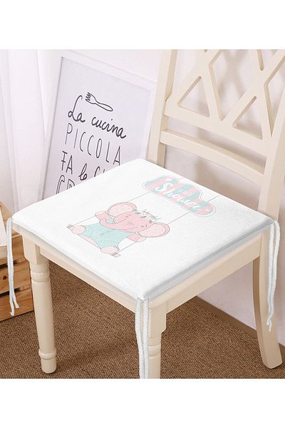 Realhomes Special Designed Children's Room Zippered Chair Cushion with White Floor Swing and Elephant Motif