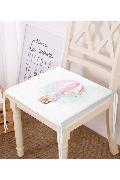 Realhomes Digital Printed Modern Zippered Chair Cushion with Flying Balloon and Unicorn Pattern