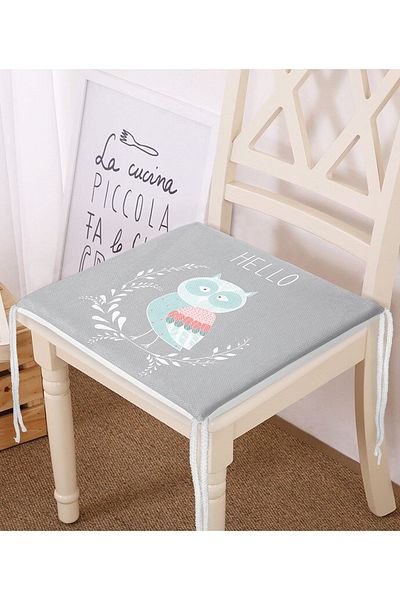 Realhomes Gray Floor Cute Owl Patterned Specially Designed Digital Printed Modern Zippered Chair Cushion