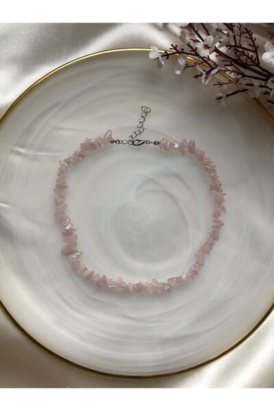 PelvedDesign Pembe Kuvars Doğal Taş Kolye