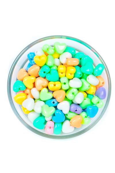 yfhobi 25 Gram - 10 Mm Pastel Karışık Renkli Kalp Plastik Boncuk, ( 25gr - 60...