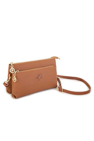 By Hakan Byhakan Nas Bag-1055 Ανάγλυφη γυναικεία τσάντα χειρός και χιαστί καφέ