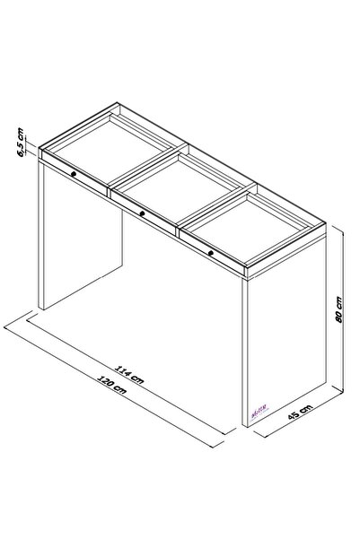Platto Creative Works Beyaz Milano Cam  3 Çekmeceli Tablalı Makyaj Masası