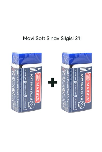 mabber Mavi Sınav Silgisi 2'li Set Yumuşak Soft Iz Bırakmaz