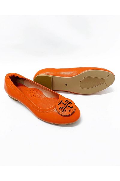 stok83 Dámské oranžové baleríny z pravé kůže