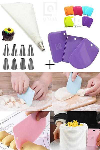 QNİAY Pastry Set 3 Pieces Dough Cutting and Cream Squeezing Bags 6 Different Tips Pie Pastry Cake Donut Shaping