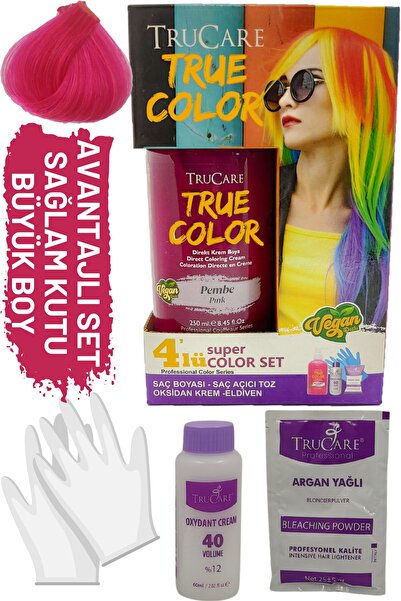 Trucare Truecolor Pembe Saç Boyası Seti Saç Açıcı ve Eldivenli