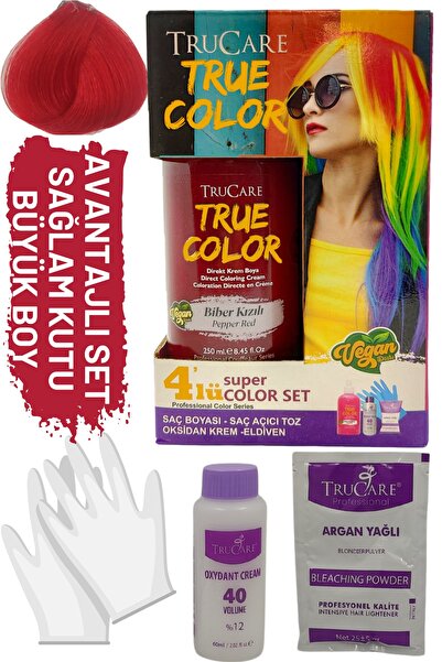 Trucare Truecolor Biber Kızılı Saç Boyası Seti Saç Açıcı ve Eldivenli