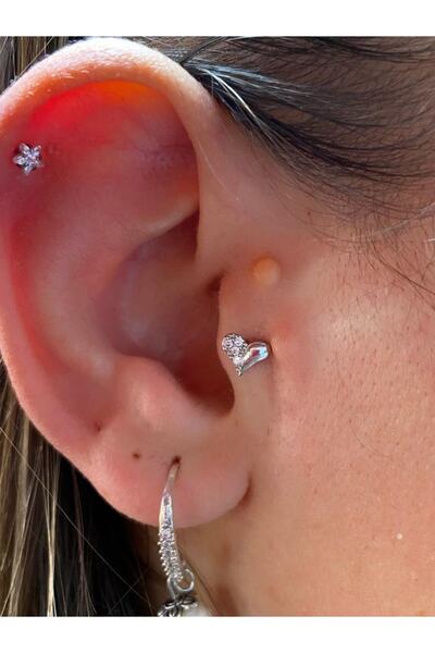 Arescollection Cerrahi Çelik Gümüş Renk Kalp Tragus Helix Kıkırdak Piercingi