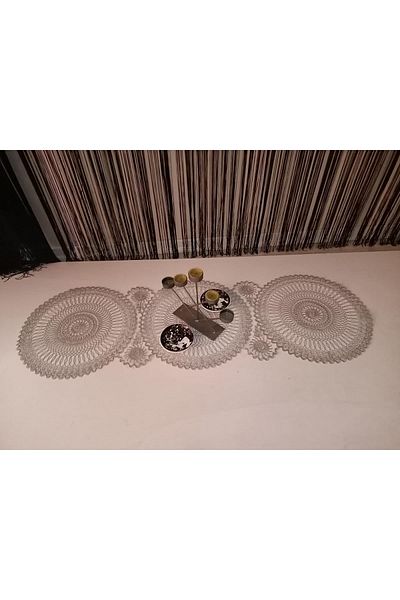 Kardelen غطاء طاولة القهوة لغرفة المعيشة بحبل محبوك مقاس 37 × 110 سم، غطاء طاولة المطبخ / عداء / ممر