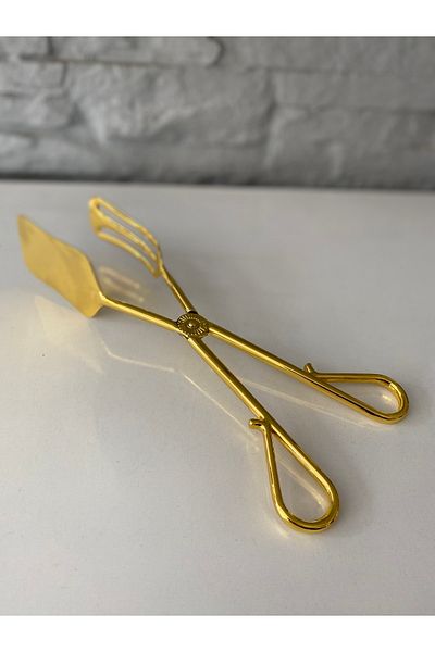 Cemile Serving Tongs Gold Plated Steel 25cm Gold Scissors