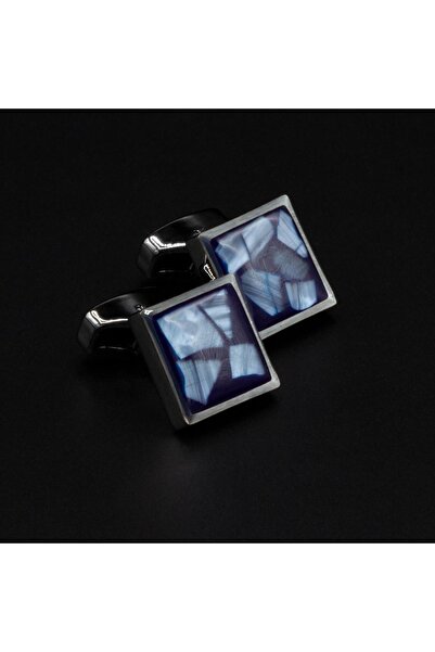 verozi Kol Düğmesi Kare Koyu Gri Mavi Taşlı