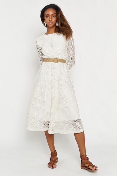 Hopoi Rochie midi din dantela ecru dama