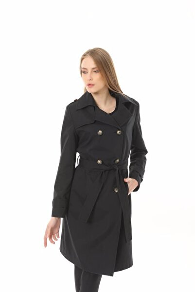 Lalezar Kadın Siyah Trençkot