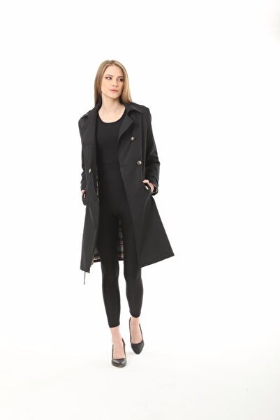 Lalezar Kadın Siyah Trençkot