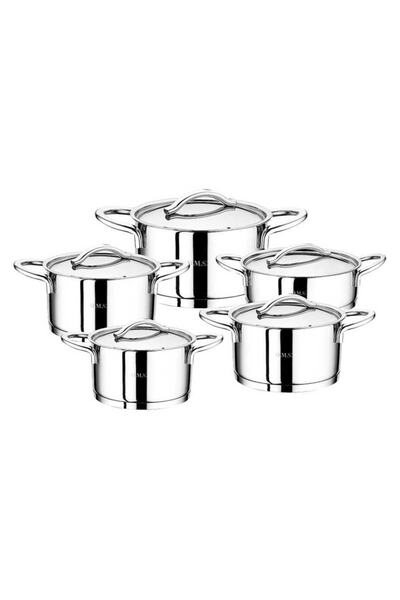 OMS PASLANMAZ Oms 1011-s 10 Parça Silindir Çelik Tencere Seti Sade