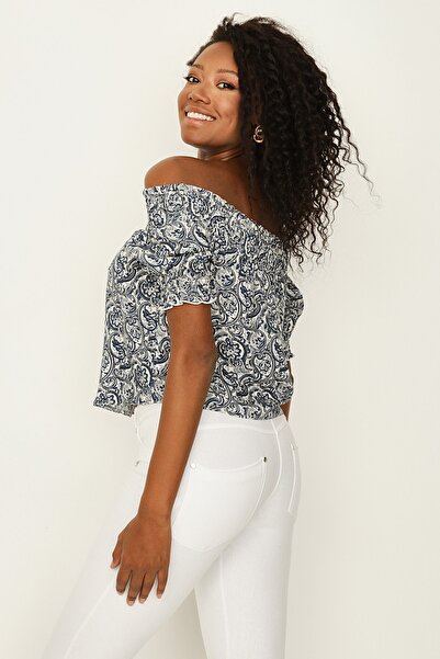 Select Moda Bluză de damă cu model albastru cu guler Madonna