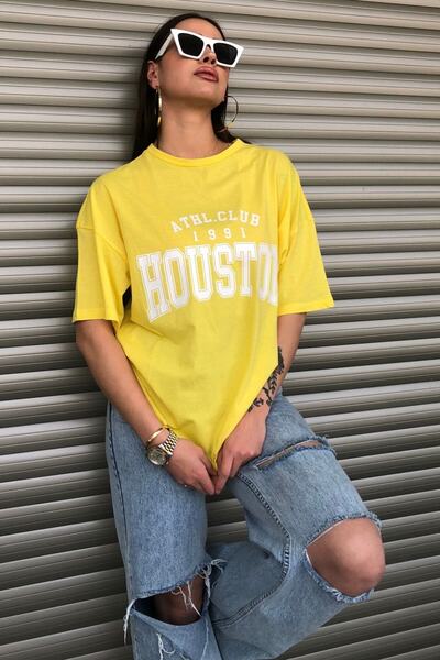Machetta Women's Yellow Houston Printed Oversize T-shirt