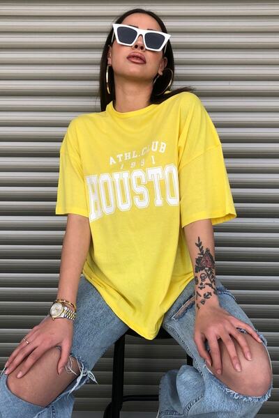 Machetta Women's Yellow Houston Printed Oversize T-shirt