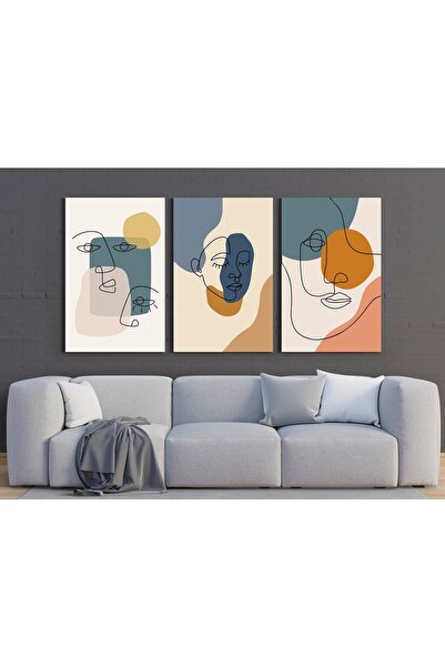 uckanlar 3'lü Kanvas Tablo , Soyut Yüz, Dekor, Tasarım, Afiş, Poster, Dekoratif