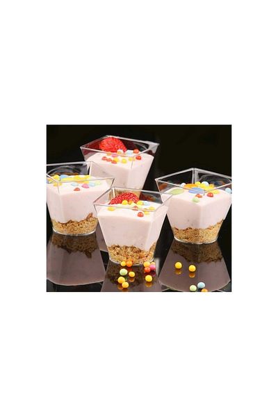 Çözüm Ambalaj Crystal Plastic Acrylic Prism Cubic Bowl 200cc 25 Pieces - Without Lid