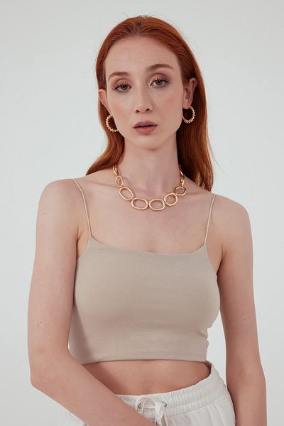 Sateen Bluză Crop cu curea de frânghie - Bej