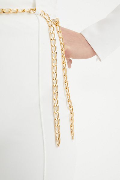 Sateen Chain Belt Flared Trousers Ecru