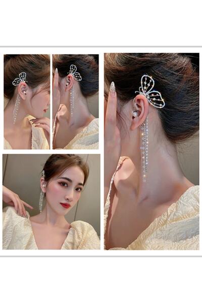 Gogoey Butterfly Earrings Silver Color Women's Earrings That Do Not Require Cartilage Holes Left Ear