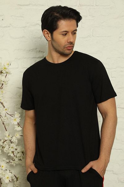 Pijamaevi Black Men's Basic Slim Fit Crew Neck Short Sleeve Pajama Top