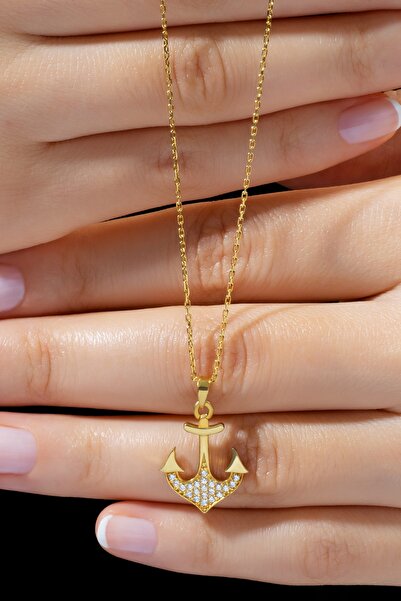 TEK TARZIM TAKI Kadın Altın Kaplama 925 Ayar Gümüş Çapa Kolye Kly-0068