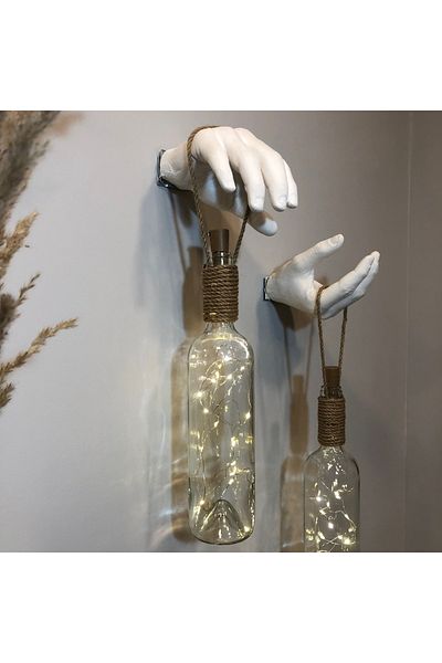 Mes Reves Handmade Sculpture Hand Decorated White Wine Bottle Sconce with Led Lights Set of 2