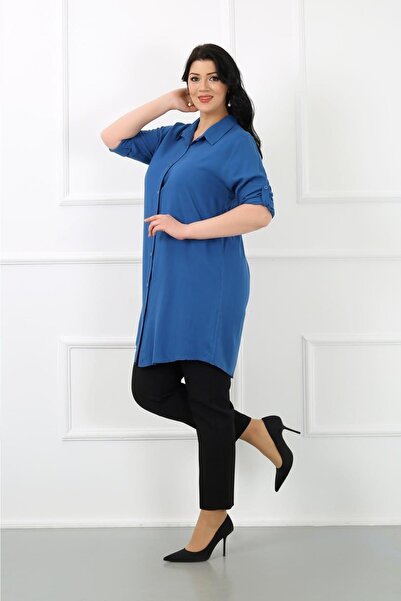 By Alba Collection Women's Cotton Viscose Plain Large Size Tunic Indigo