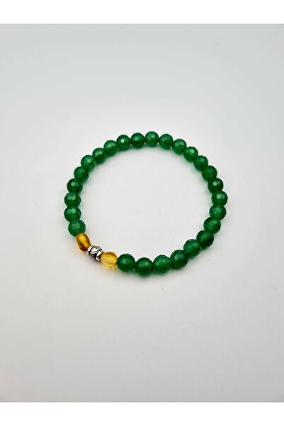 GÜMÜŞTEL EL SANATLARI سوار من حجر اليشم الطبيعي المعتمد والعنبر 6 ملم