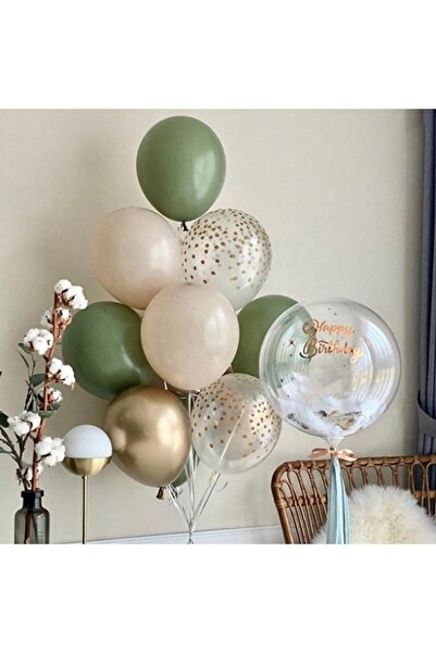 BEST PARTİ DOĞUM GÜNÜ PARTİ SÜSLERİ Küf Yeşili Ten Rengi Krom Gold Konfetili ...