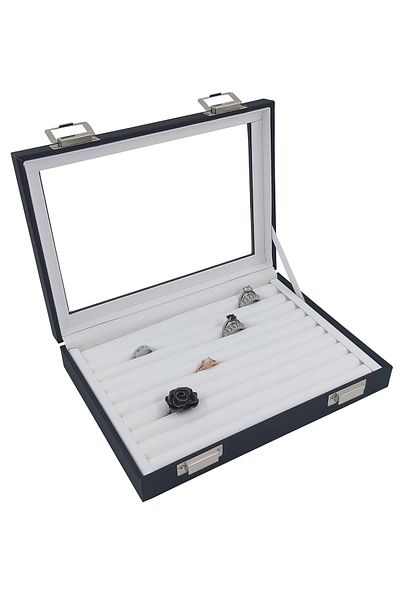 Dijital Çarşı Ring Box Sausage Type Glass Black 18*25cm