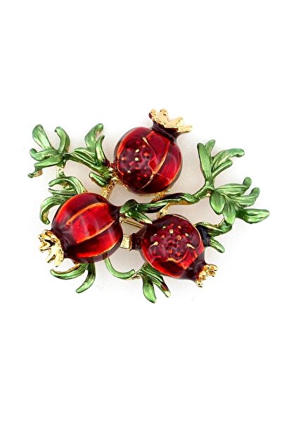 Solfera Nar Meyve Çiçek Bahar Dalı Büyük Boy Metal Broş Rozet Pin Rz052