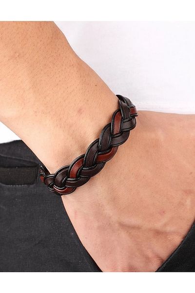 Gogoey Men's Bracelet Genuine Leather New Model Hand Knitted Modern Design