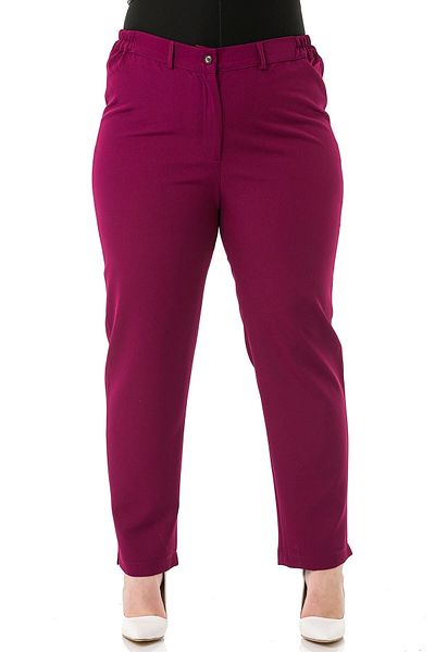 DISENTIS MODEST Plus Size Claret Red Trousers with Elastic Waist and Side Zippered Leg Slits