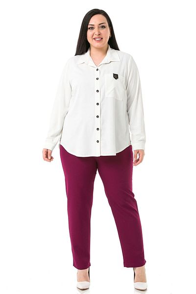 DISENTIS MODEST Plus Size Claret Red Trousers with Elastic Waist and Side Zippered Leg Slits