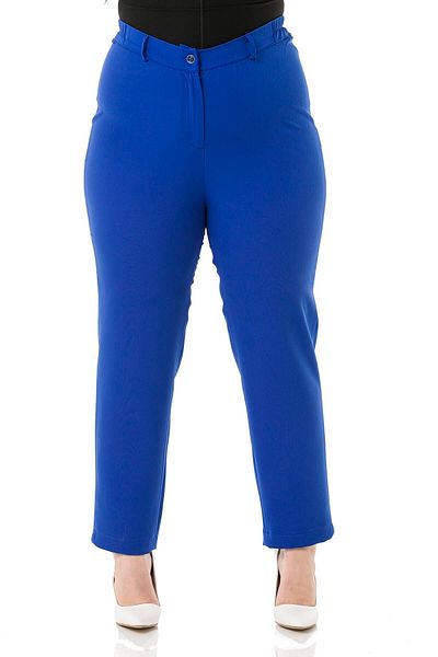 DISENTIS MODEST Large Size Elastic Waist Side Zippered Leg Slit Indigo Trousers