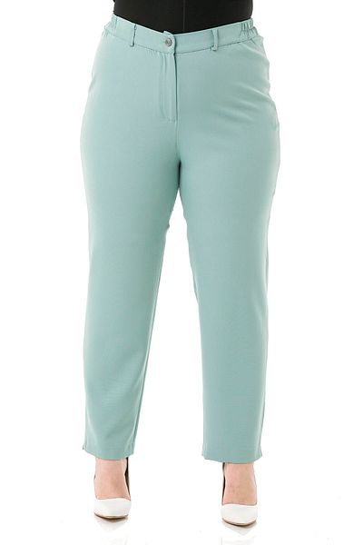 DISENTIS MODEST Plus Size Mint Green Trousers with Elastic Waist and Side Zipper and Slits on the Leg