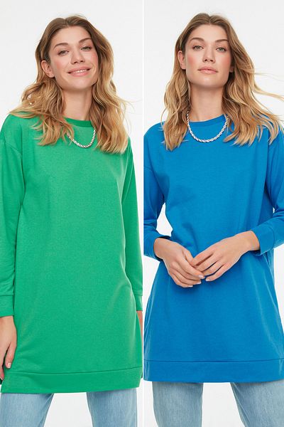 Trendyol Modest Μπλε-πράσινο 2 Pack Crew Neck Basic πλεκτό φούτερ TCTAW22TW0152