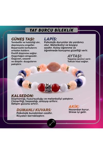 OSMANLI DOĞAL TAŞ Sertifikalı Yay Burcu Doğal Taş Bileklik B023