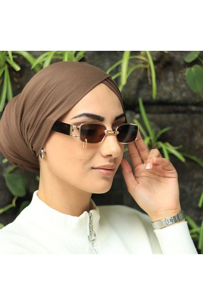 LOOKUP Unisex Brown Lookup Rectangular Punk Metal Piercing Vintage Style Sunglasses