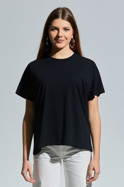 MD trend Tricou de damă negru cu decolteu triplu Basic oversize