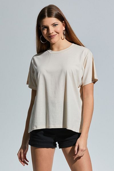 MD trend Women's Stone Crew Neck Basic Oversize T-shirt