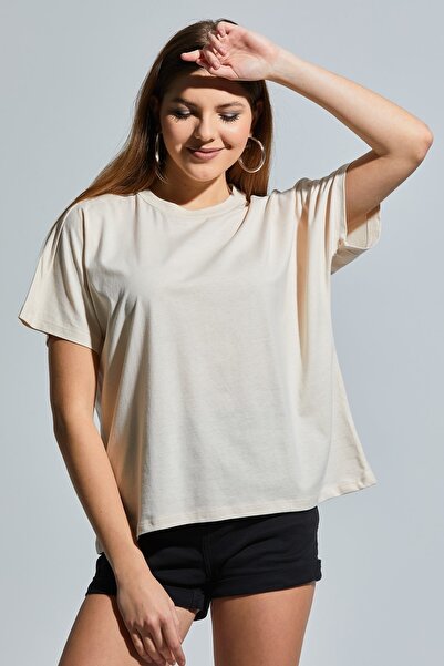 MD trend Women's Stone Crew Neck Basic Oversize T-shirt