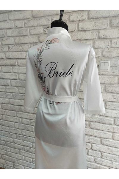 Lasilla Women's White Bride Written Satin Dressing Gown