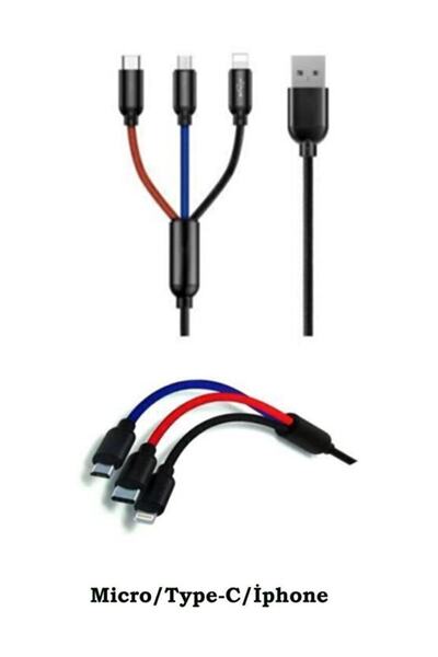 Favors Çoklu Şarj 3in1 Iphone/micro/type-c Kopmaz Hızlı Şarj Kablosu Örgülü