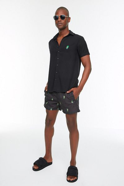 Trendyol Collection Tropical Sea Shorts Schwarze kurze Länge - TMNSS22DS0003